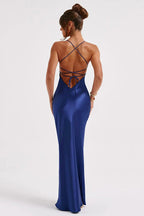 Satin Spaghetti Strap Scoop Neck Bodycon Maxi Slip Dress