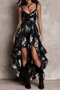 Midnight Wildflower High-Low Ruffle Floral Dress