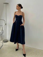 Spaghetti Strap Bustier A-Line Midi Dress