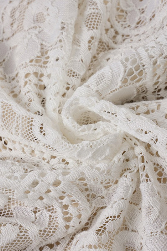 Lace Off Shoulder Bell Sleeve Tiered Ruffle Mini Dress