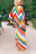 Rainbow Skyline Color-block Print Pocket A-line Shirt Maxi Dress
