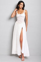 Zaire White Square Neck High Slit Maxi Dress