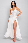 Zaire White Square Neck High Slit Maxi Dress