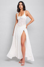 Zaire White Square Neck High Slit Maxi Dress