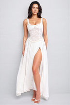 Zaire White Square Neck High Slit Maxi Dress