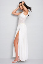 Zaire White Square Neck High Slit Maxi Dress
