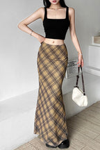 Plaid High Waist Bodycon Skirt