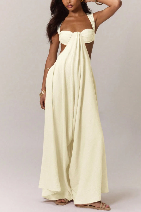 Solid Color Casual Camisole Loose Stretch Wide-leg Jumpsuit