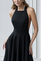 Solid Color Halter Neck Bow Tie Elegant Waist-cinching Midi Dress