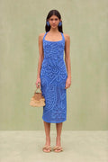 Cord Floral Applique Halter Neck Open Knit Bodycon Midi Dress