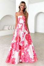 Colorful Print Strapless Tie Maxi Dress