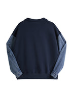 Denim Splice Letter Print Lapel Neck Oversized Hoodie