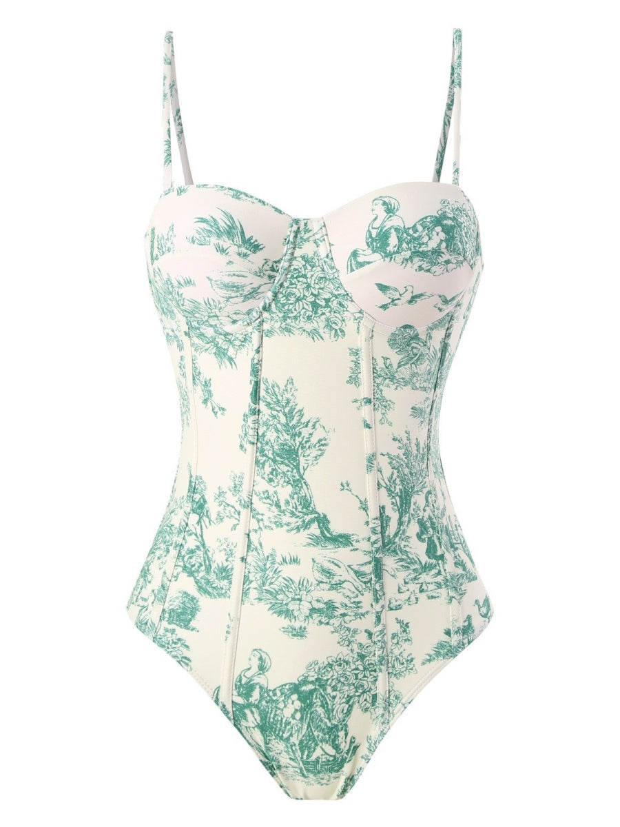 One-piece Swimsuit, Tight-fitting And Slimming, Retro-style Strappy