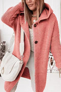 Solid Drop Shoulder Hoodied Knitting Cardigan