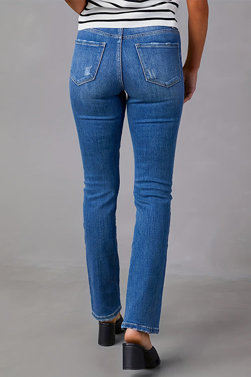 High Waist Straight Leg Stretchy Denim Pants