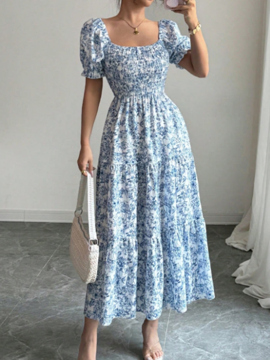 Puff Sleeve Printed Maxi Dresses