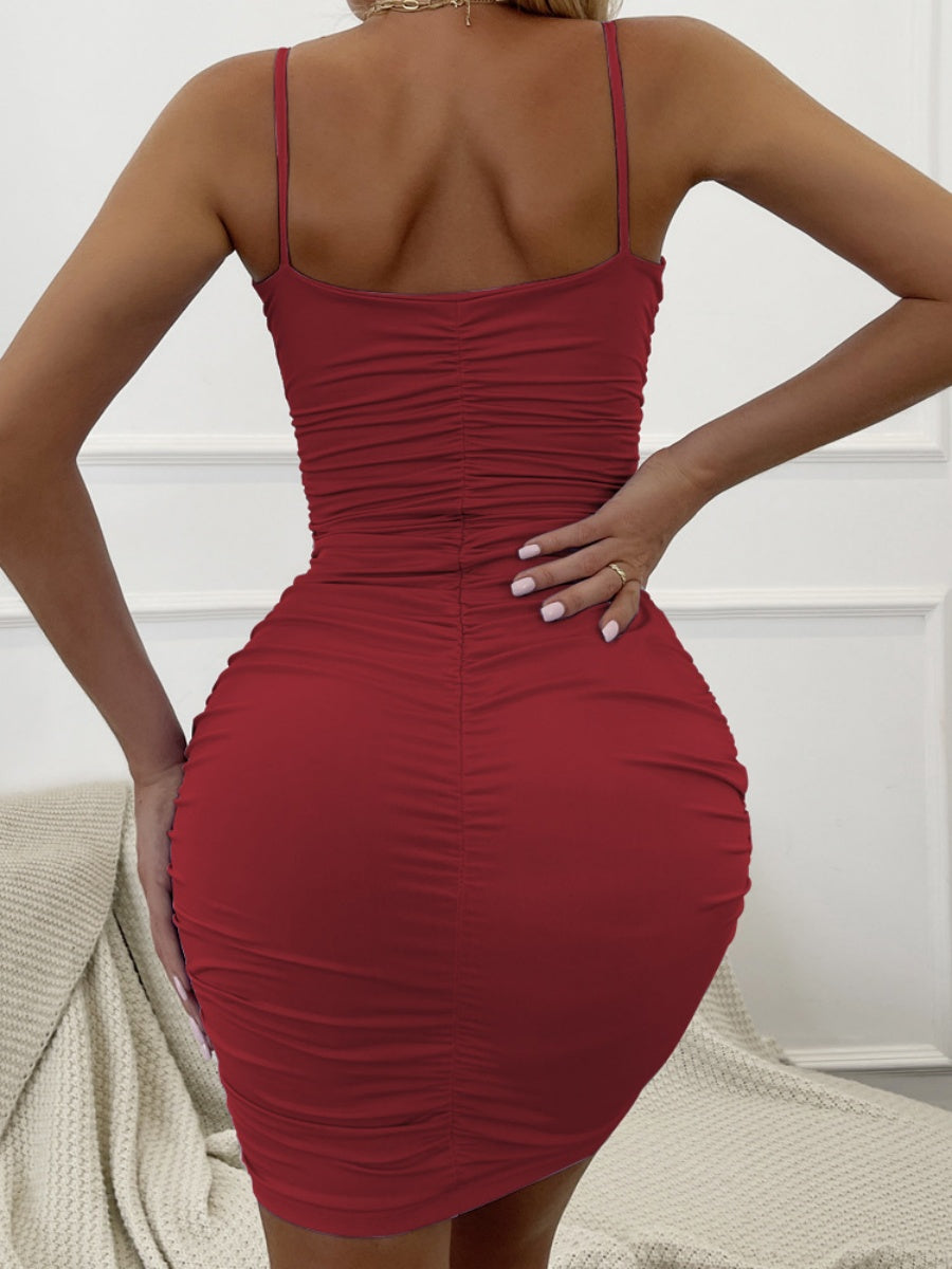 Pleated V-neck Bodycon Mini Dress