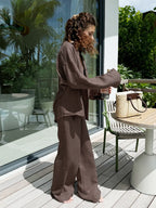 Loose-fitting Long-sleeved Shirt And Casual Trousers Two-piece Set