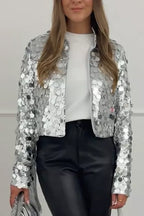 Open Front Cropped Sequin Jacket