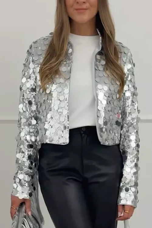Open Front Cropped Sequin Jacket