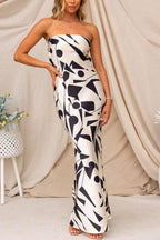 Geometric Printed Tube Top Maxi Party Dress