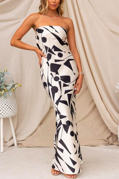 Geometric Printed Tube Top Maxi Party Dress
