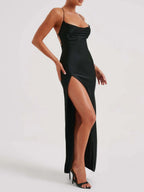 Satin High Slit Backless Camisoles Maxi Dresses