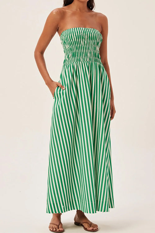 Strapless Smocked Tube Striped Maxi Dress