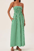 Strapless Smocked Tube Striped Maxi Dress