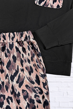 Round Neck Top and Leopard Pants Set _ Women__ Two-Piece Casual Chic Outfit for Everyday Style