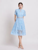 Lace Waist-cinching Hollow-out Midi Dress