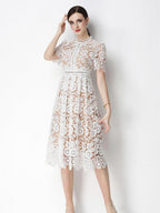 Hollow-out Water-soluble Lace Midi Dress