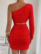 One-shoulder Cutout Fitted Bodycon Short Dress