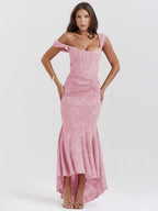 Floral Jacquard Fabric Boning Fishtail Maxi Dress