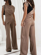 Irregular Sleeveless Tank Tops Gathering Pants 2-piece Sets