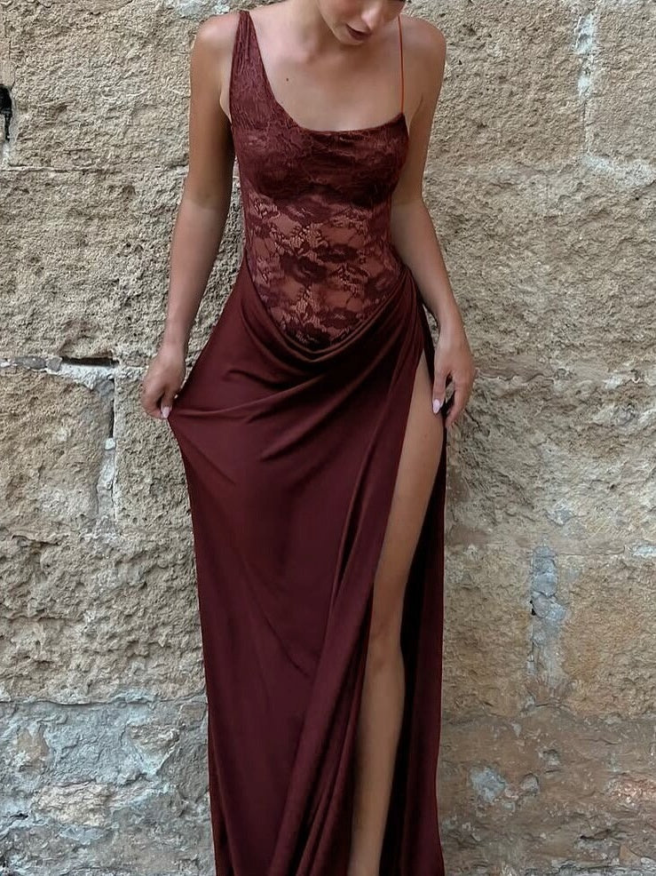 Spaghetti Strap Lace Patchwork Long Dress