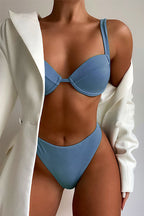 Solid Triangle High Cut Bikini Sets