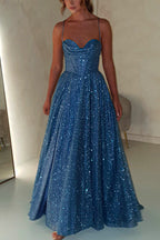 Lace Up Backless High Slit Corset Glitter Maxi Gown Dress