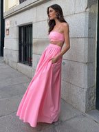Pure Cotton Strapless Bra Jacket High-waisted Long Skirt Vacation Package 2-piece Sets