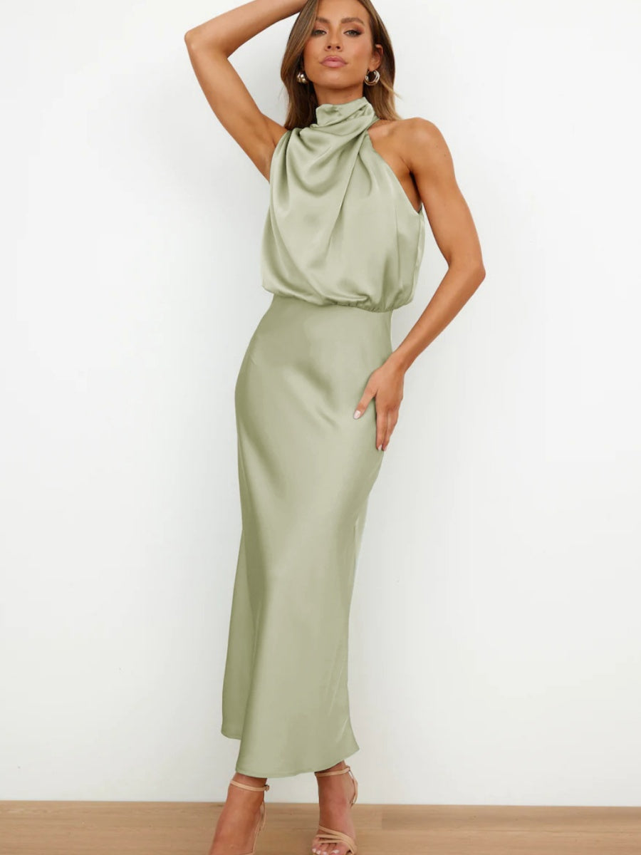 Satin Sleeveless Parties Bridesmaid Midi Dresses