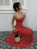 Off-shoulder Polka Dots A Grace Maxi Dresses