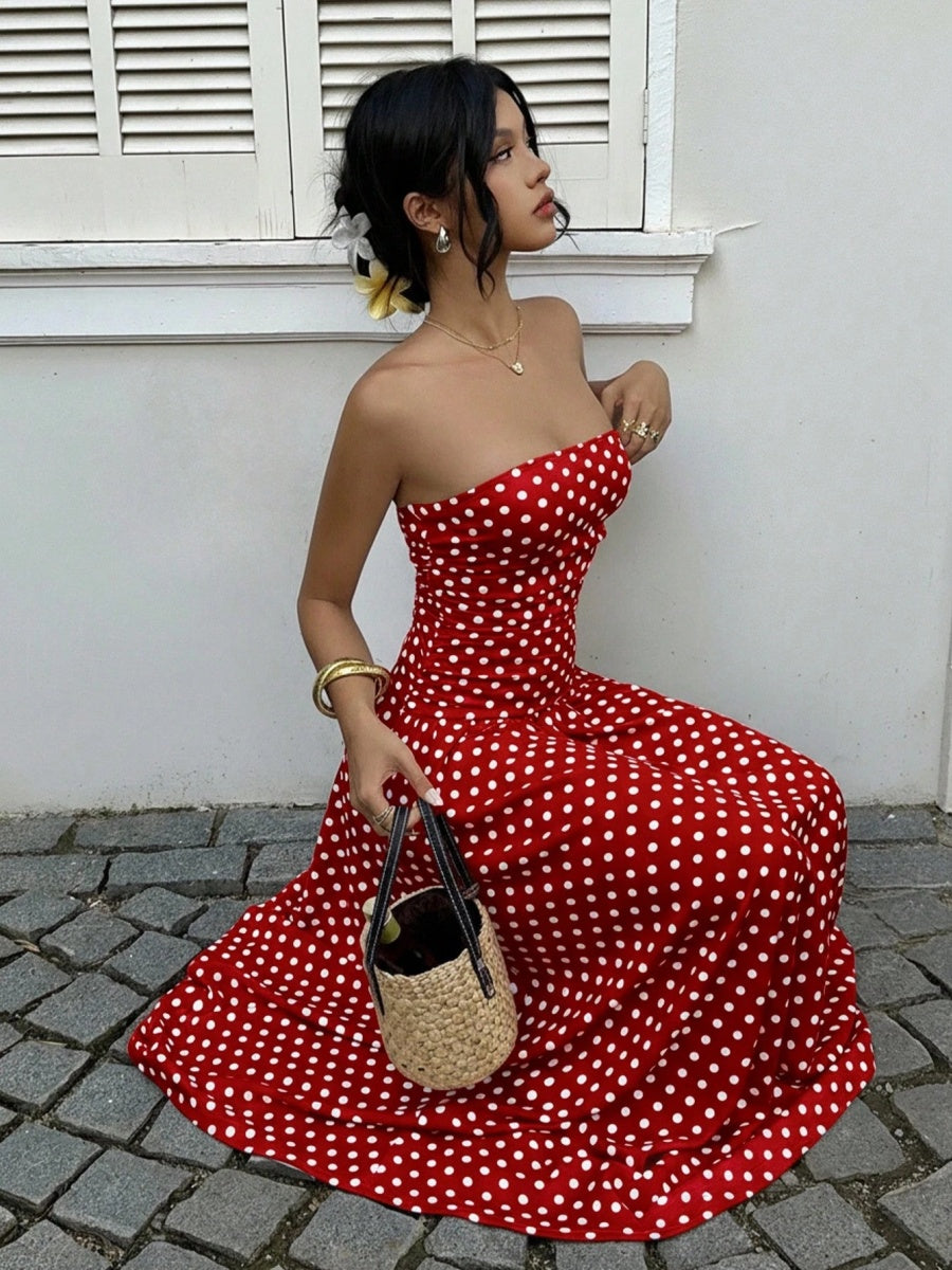 Off-shoulder Polka Dots A Grace Maxi Dresses
