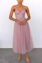 Backless Tie Waist Mesh Swing Maxi Cami Dress