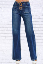 RISEN Full Size High Rise Wide Leg Jeans with Front Tie Detail Plus Size