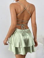 Camisoles Swing Collar Backless Drawstring Mini&Short Dresses