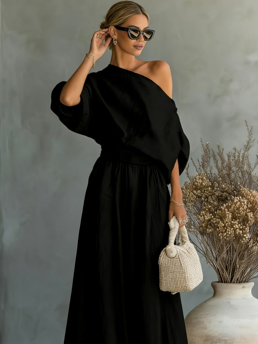 Loose-fit Off-shoulder Jacket Wide-leg Pants Set 2-piece Sets