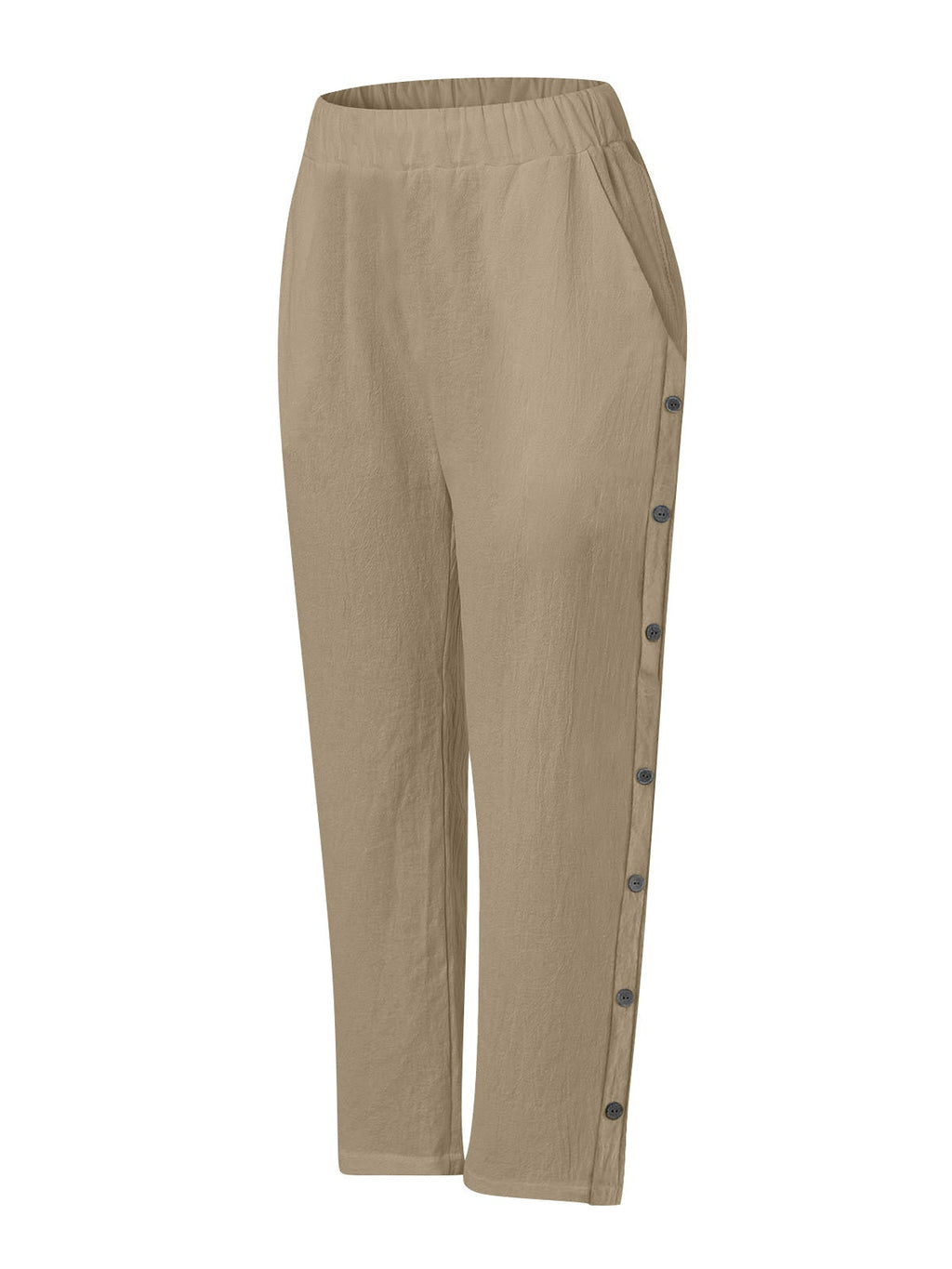 Breathable Cotton And Linen Cropped Trousers With Decorative Side Seams, Side Pockets, And A High Waist.