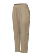 Breathable Cotton And Linen Cropped Trousers With Decorative Side Seams, Side Pockets, And A High Waist.