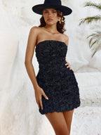 Versatile 3D Floral Strapless Bodycon Mini Dress