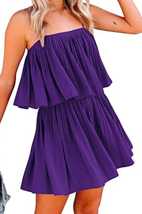 Solid Waisted Ruffle Pleated Cami Shorts Romper